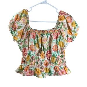 Rachel Zoe Crop Top Floral Lined Tropical Shirred Waist